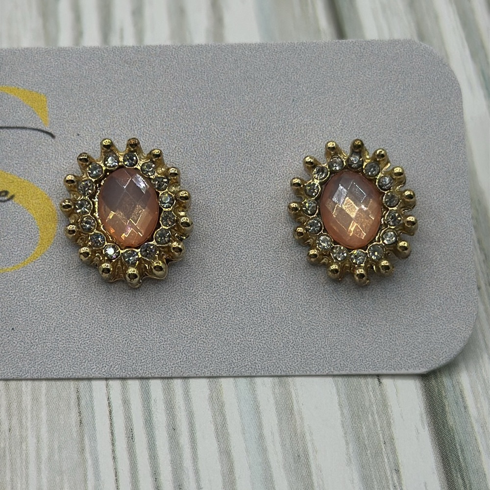 Gold and Pink Stud Earrings - Picture 7 of 7